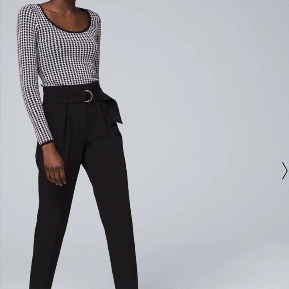 White House Black Market WHBM‎ Monochrome Houndstooth Scoop Neck Sweater XS